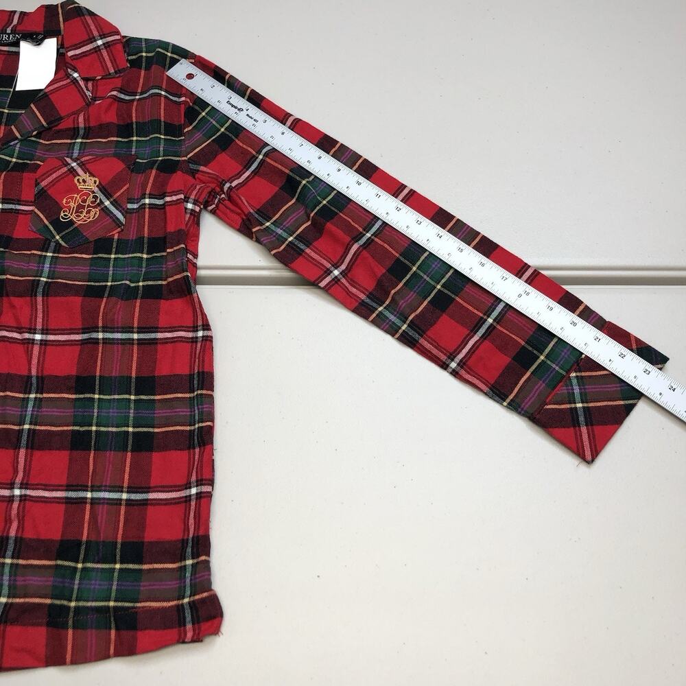 Lauren Ralph Lauren Womens Plaid Pajama Set SIZE SMALL Red Button Up Long Sleeve - Picture 4 of 16